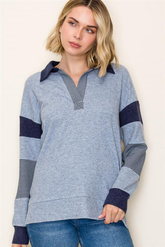 Prep Brushed Hacci Collared Top