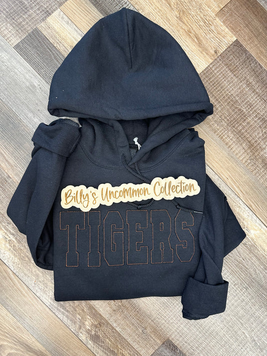 TIGERS Embroidered Black on Black Hoodie