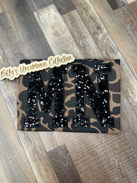 STATE LETTERS CAMO SEQUINS