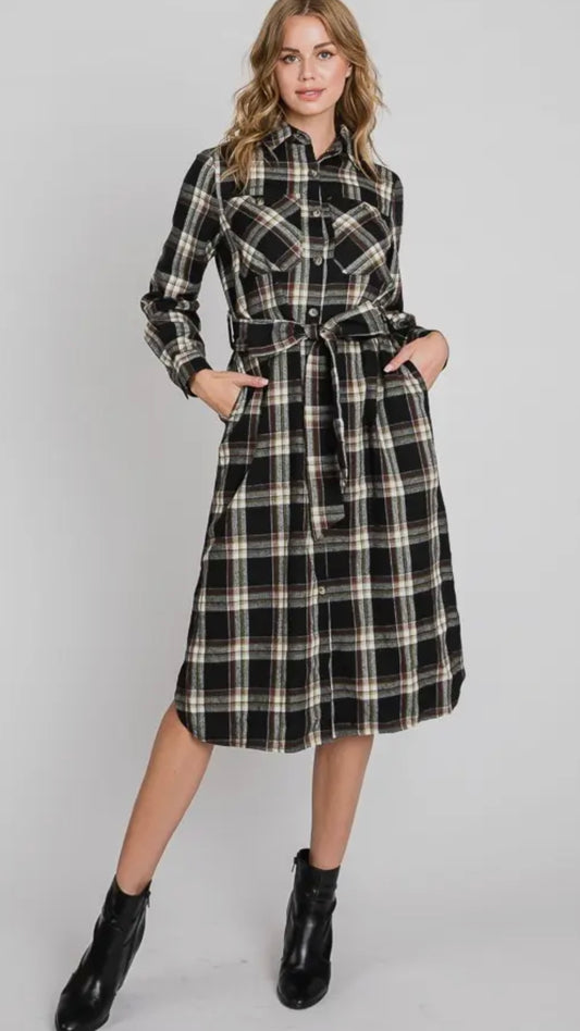 Plaid long shirt dress
