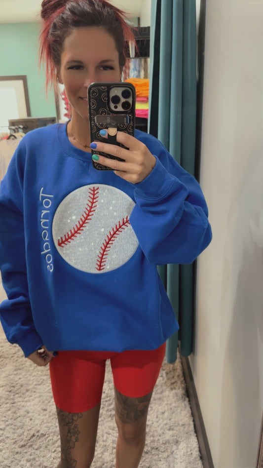BASE & SOFT BALL Embroidered Sequins Crewneck