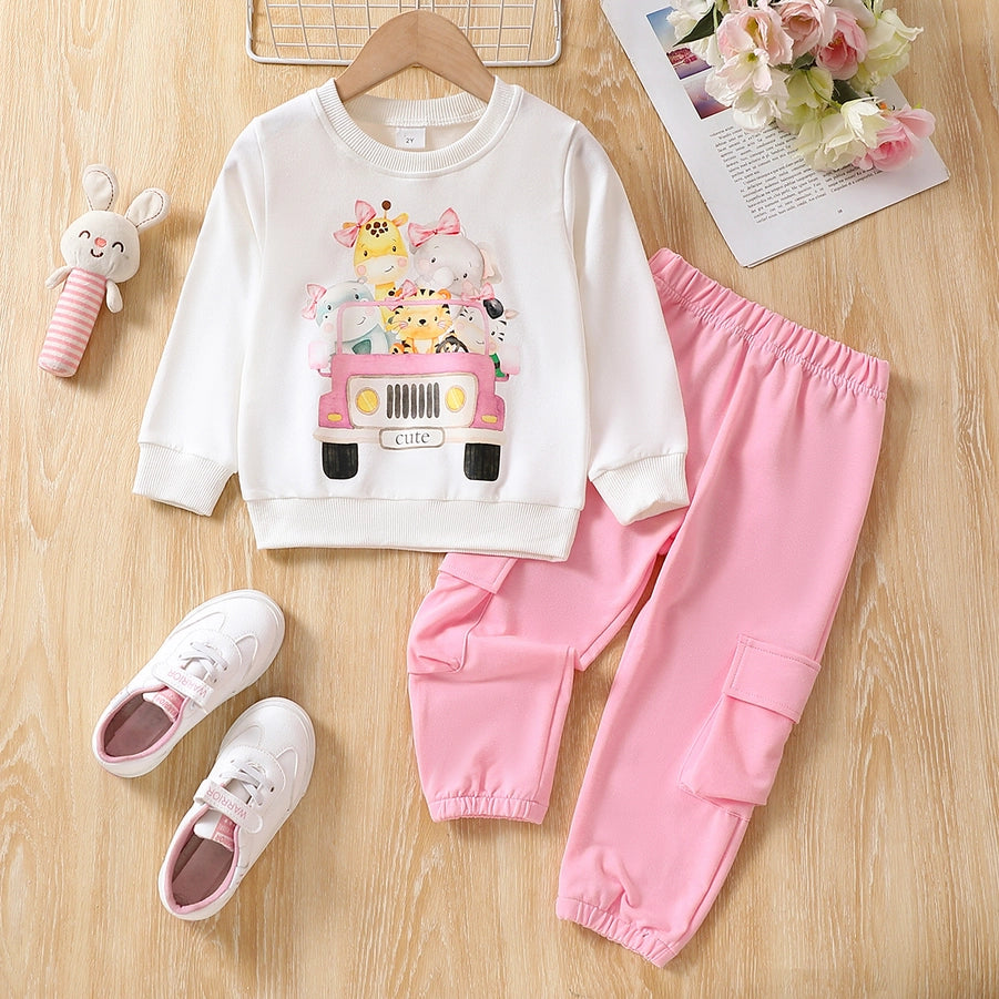 Animal Toddler Girl 2pcs Set with Patch Pocket