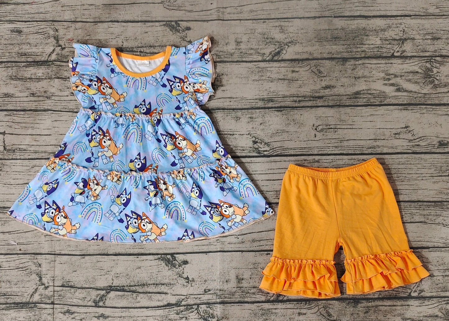 Bluey Orange Ruffle sleeve Top & Short Set