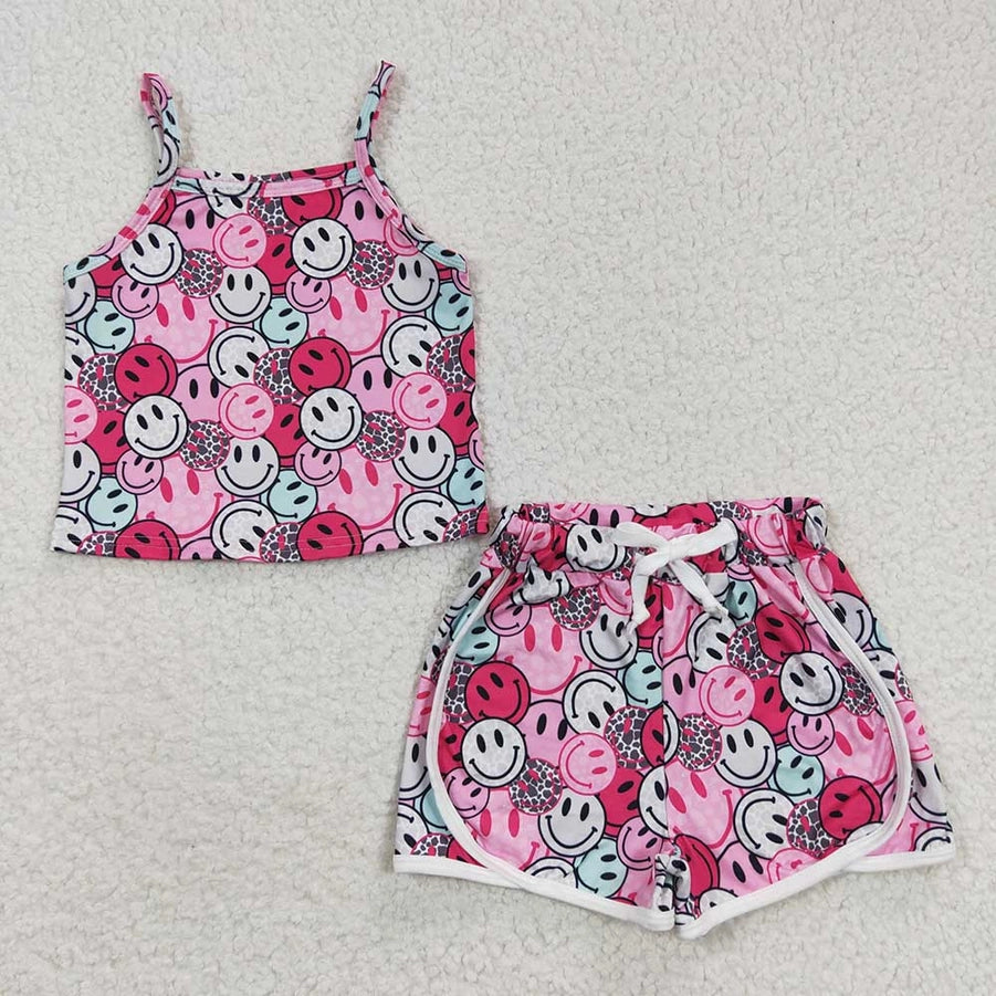 Girls Smile Pink Tank & Shorts Sets