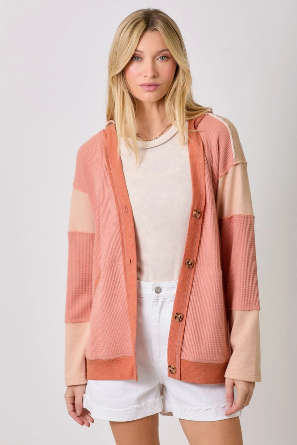 COLOR BLOCK HOODIE CARDIGAN