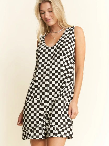 Checkered Shorts Romper