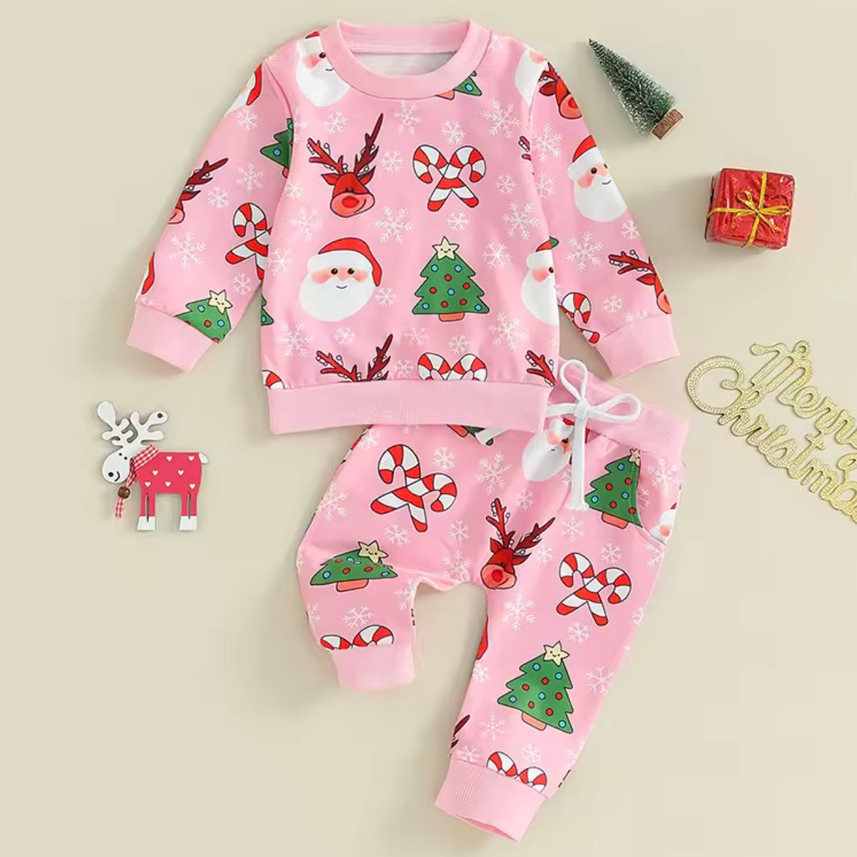 Christmas Girl Santa, Reindeer, Tree, Candy Cane