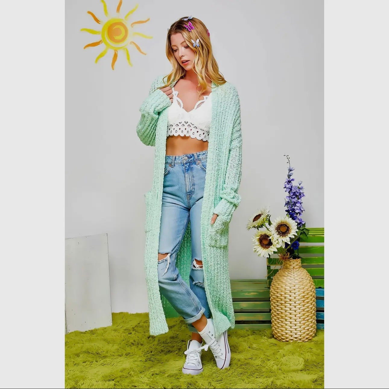 Ribbed Popcorn Knit Full Body Open Hood Cardigan