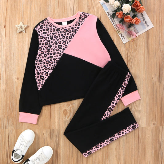 Fashionable Kid Girl Leopard & Color Block Set