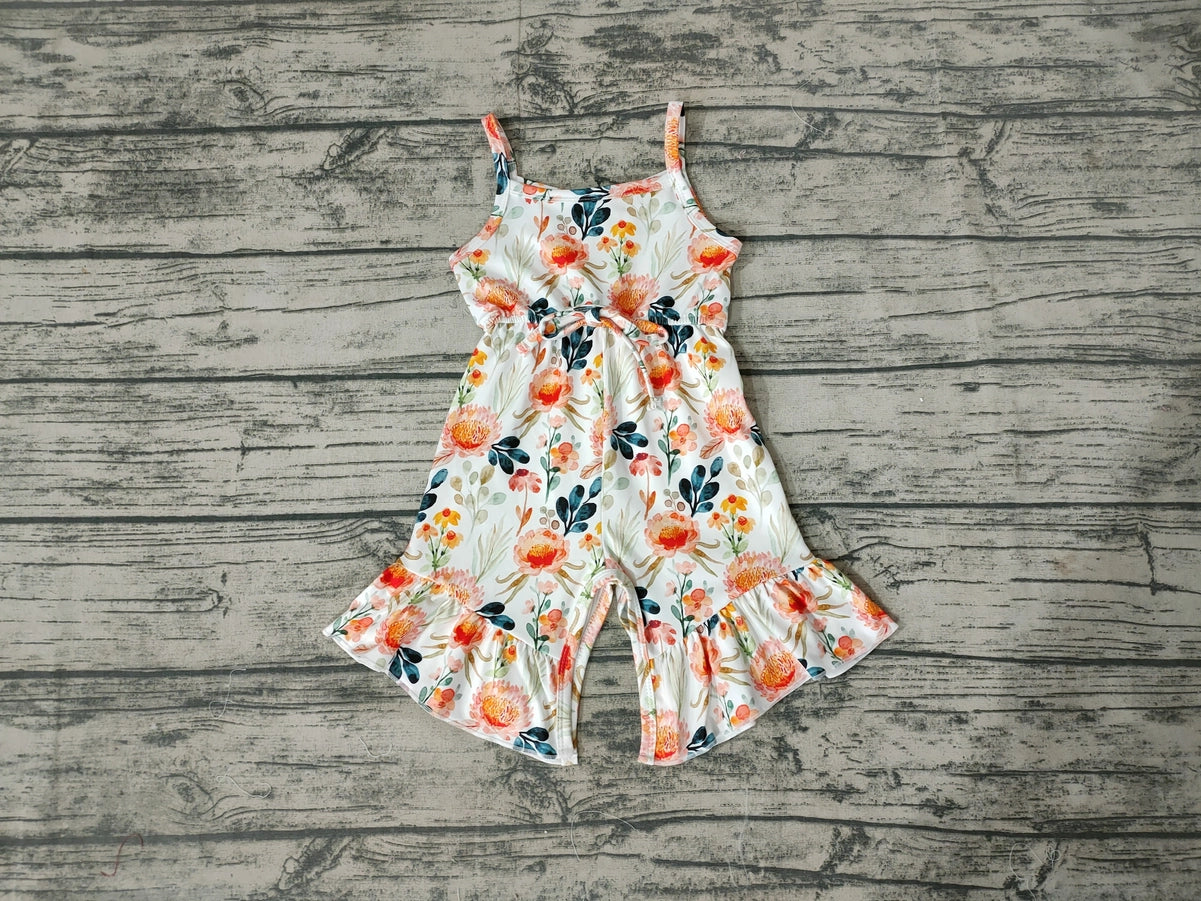 Girls Orange Flowers Strap Jumpsuits