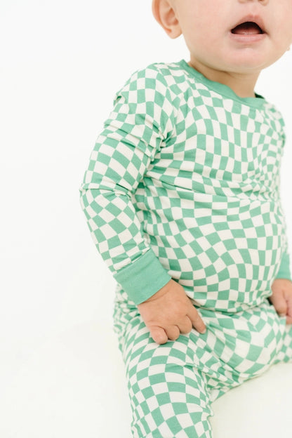 Green Wavy Checkered Bamboo Set