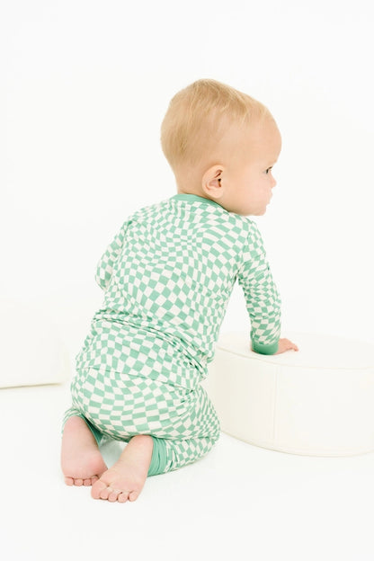 Green Wavy Checkered Bamboo Set