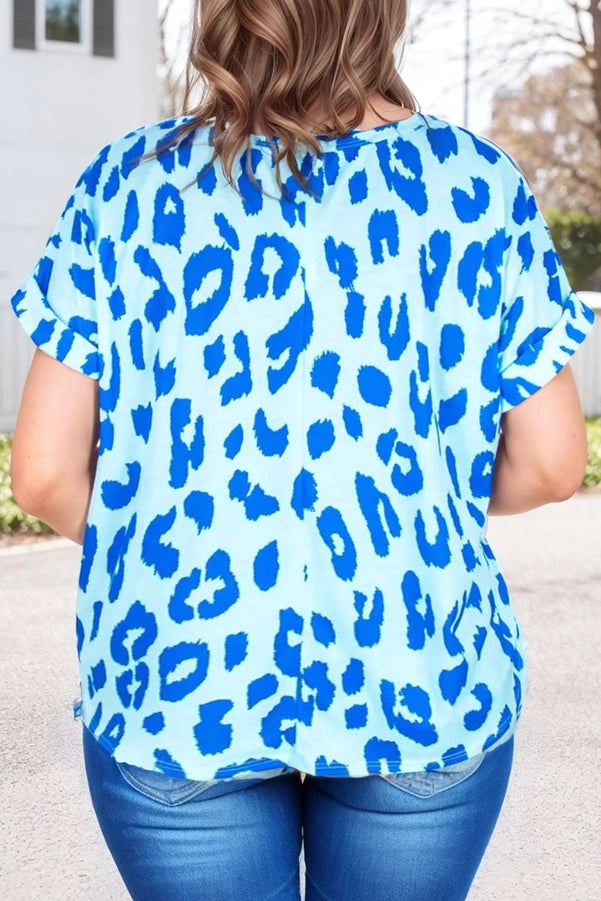 Leopard Printed V Neck Plus Size T Shirt