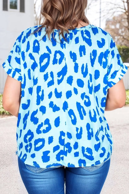 Leopard Printed V Neck Plus Size T Shirt