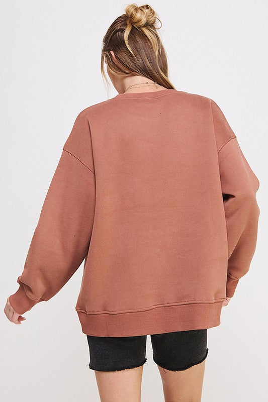 Solid Round Neck Oversized Sweatshirt