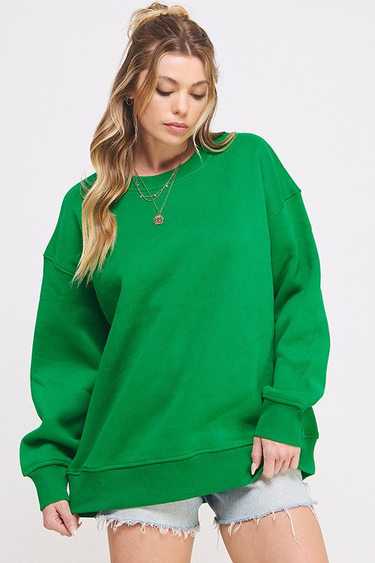 Solid Round Neck Oversized Sweatshirt