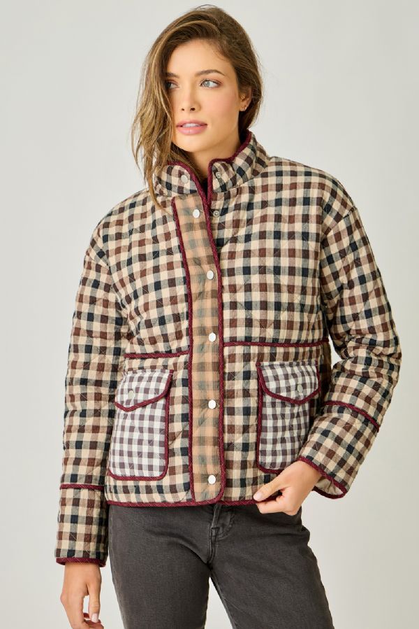Mixed Plaid Quilted Jacket
