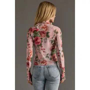 Floral Pink & Green mesh top