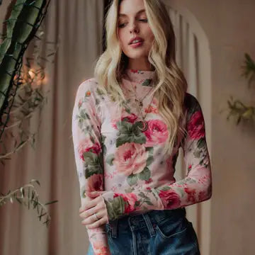 Floral Pink & Green mesh top