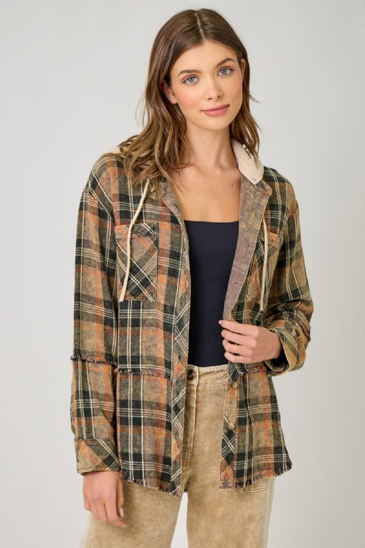 WASHED PLAID HOODIE JACKET