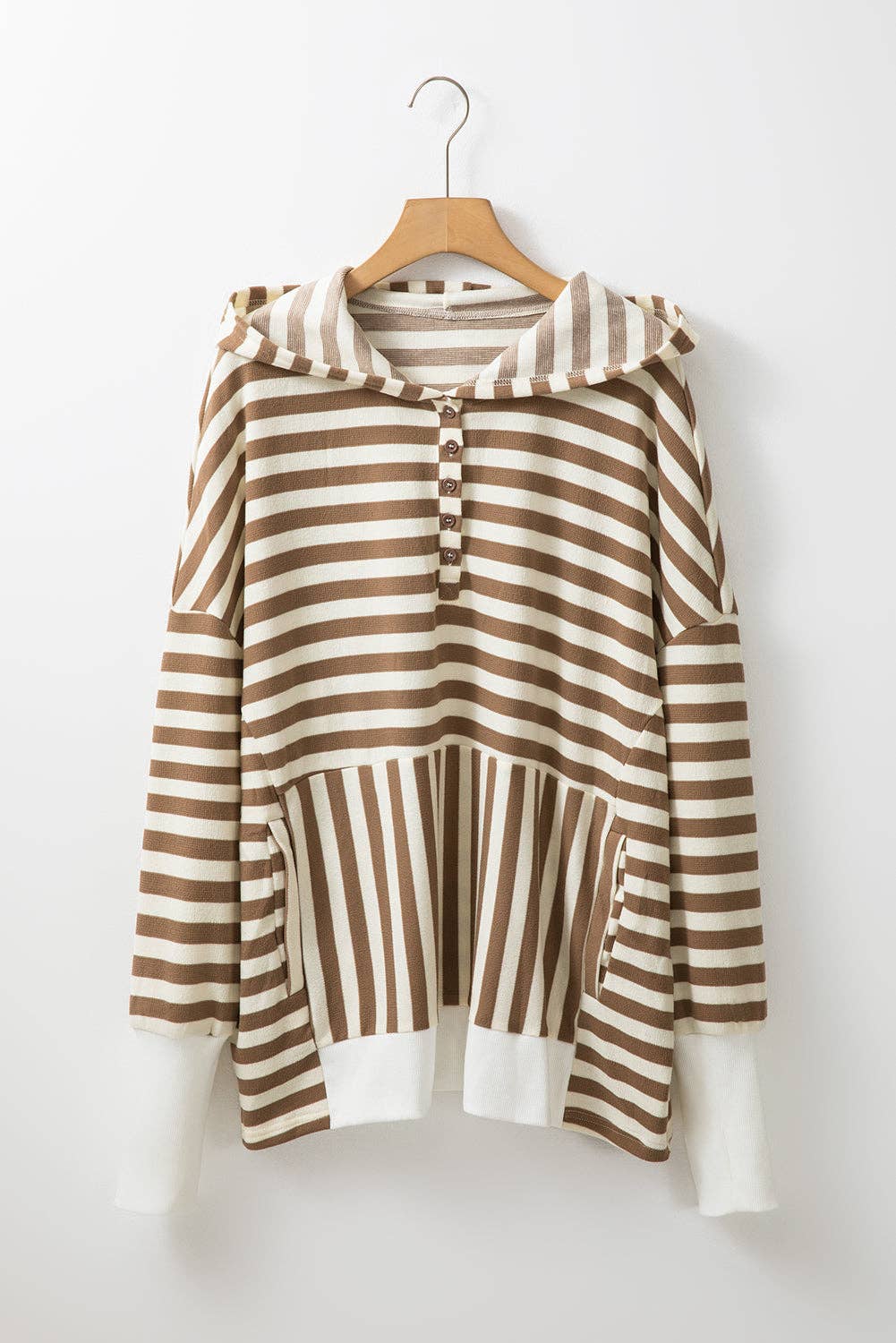 Stripe Quarter Button Sweater Hoodie