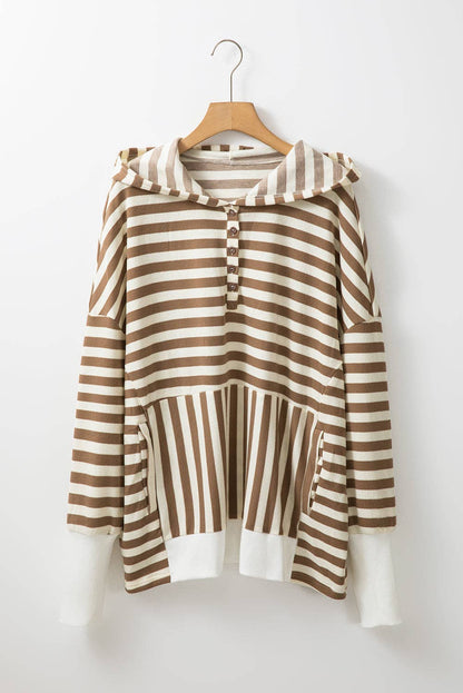Stripe Quarter Button Sweater Hoodie